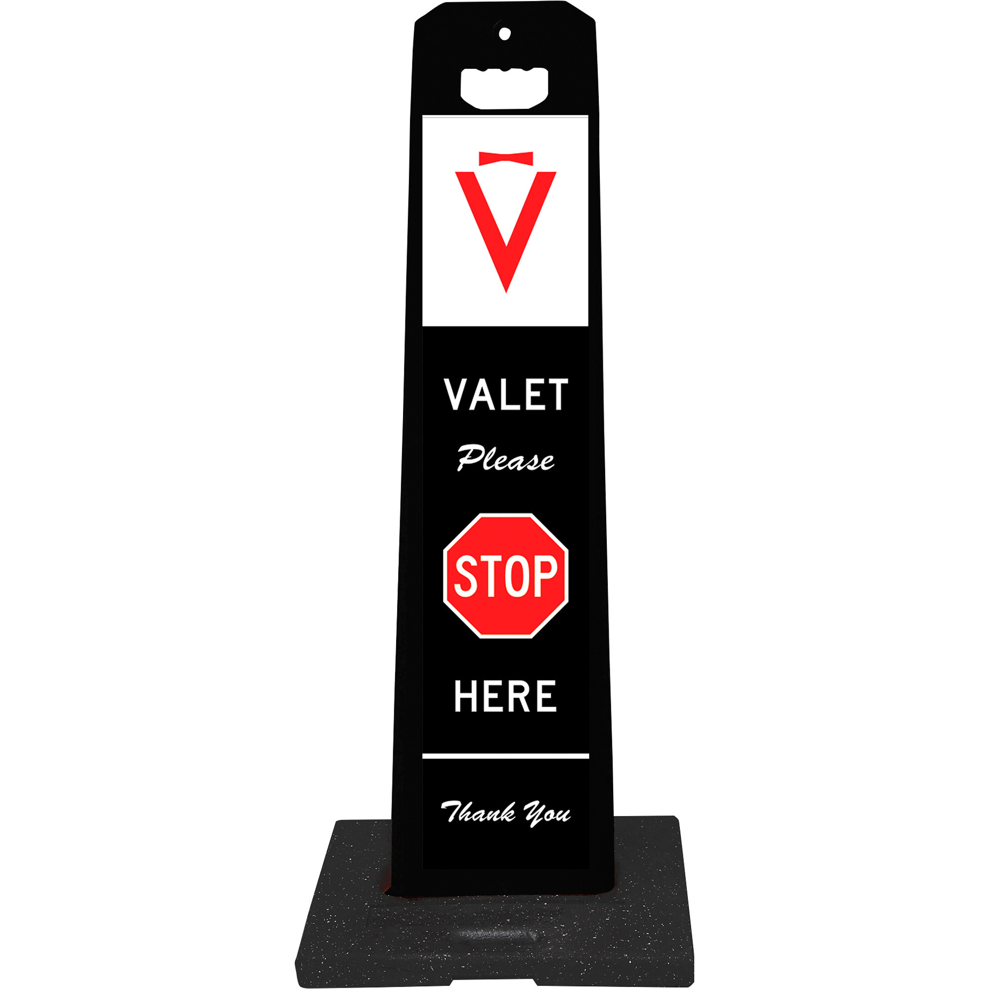 Plasticade Gemstone VALET STOP HERE Reflective Sign with 9-Lb. Base,Black, 36in.H x 8in.W, Model# 4100-BK-PARK7-9RB